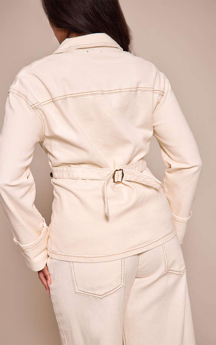 Shape ecru Stretch Denim Turn Up Sleeve Adjustable Back Jacket
