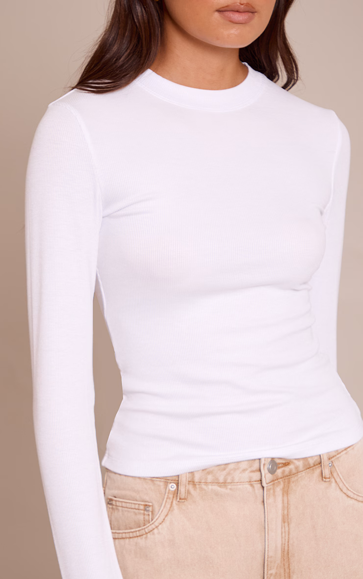 White Soft Rib Crew Neck Long Sleeve Top