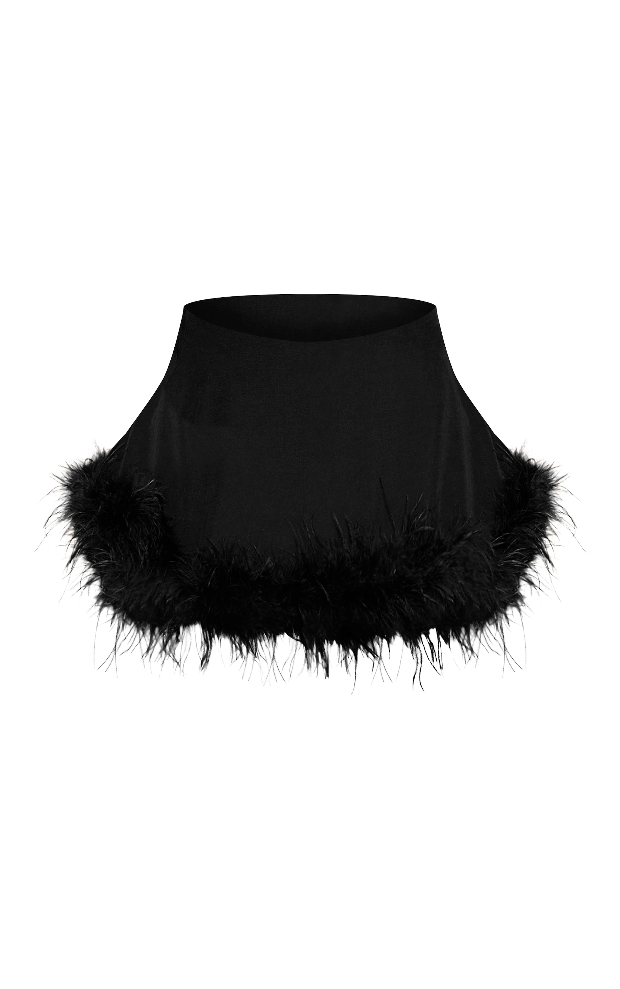 Premium Black Woven Flippy Feather Hem Mini Skirt