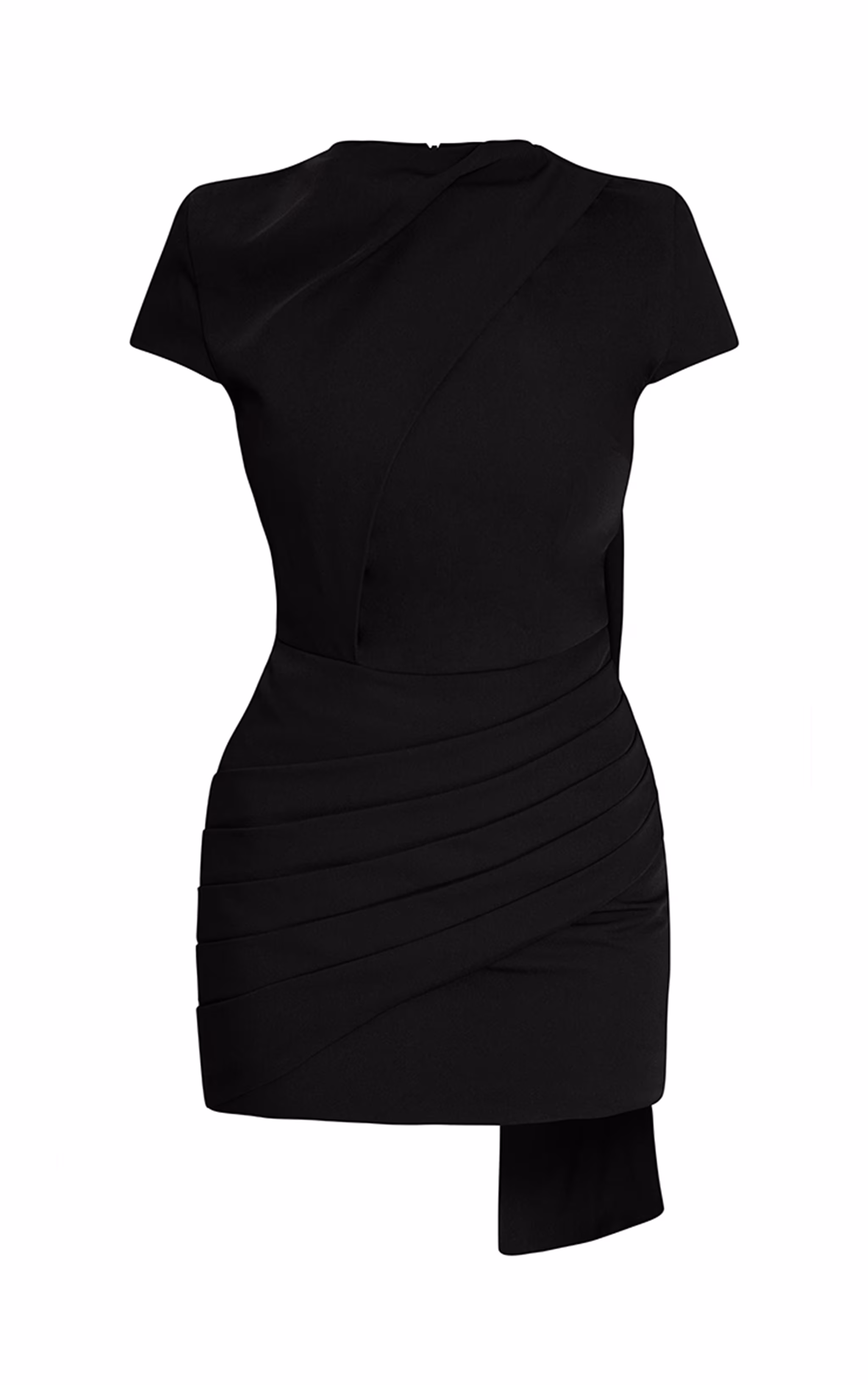 Premium Black Woven Drape Ruched Bodycon Dress