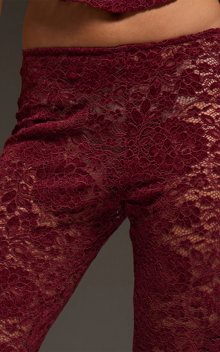 Dark Wine Lace Mid Rise Skinny Flares