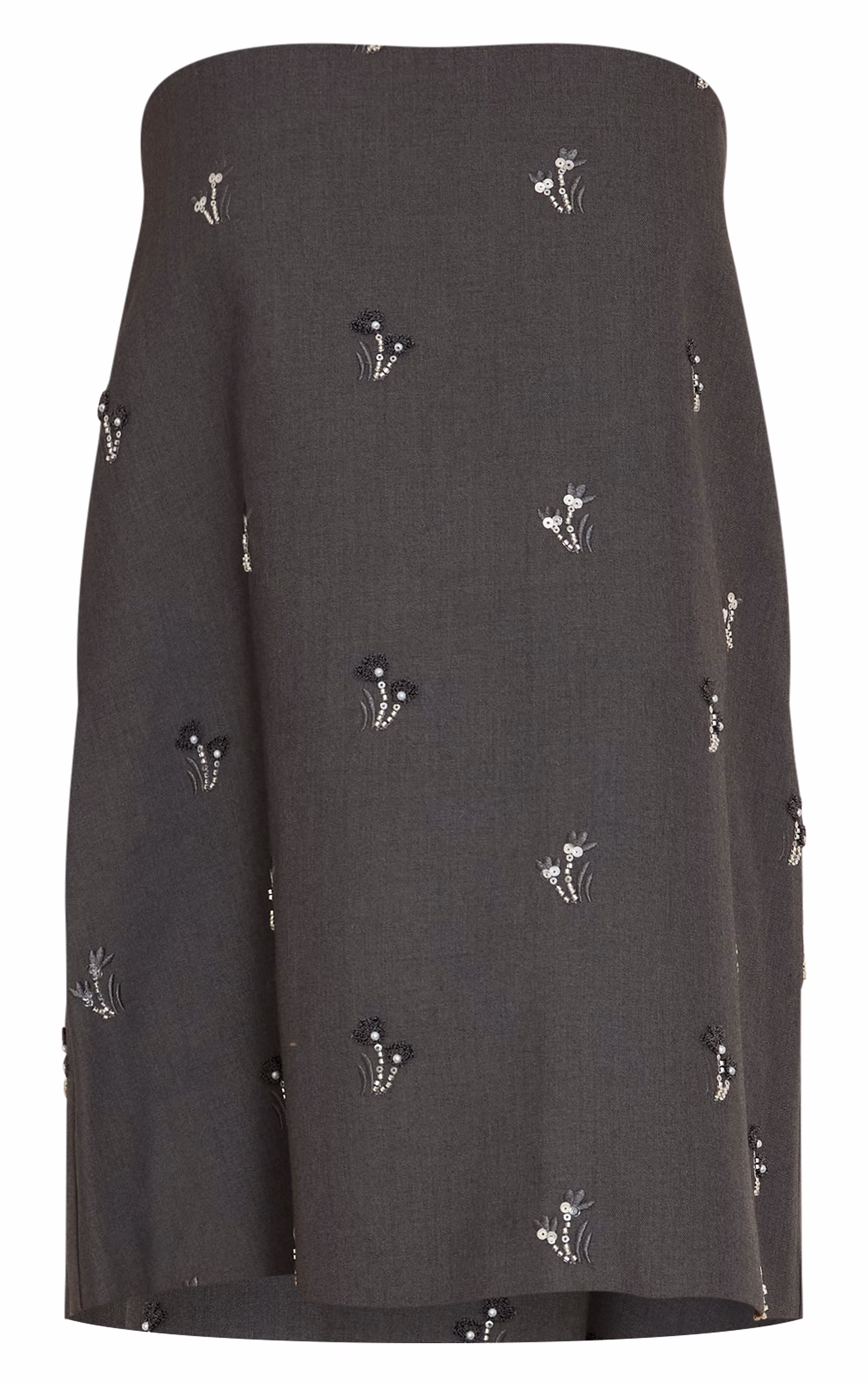 Grey Woven Bandeau Embellished Smock Dress