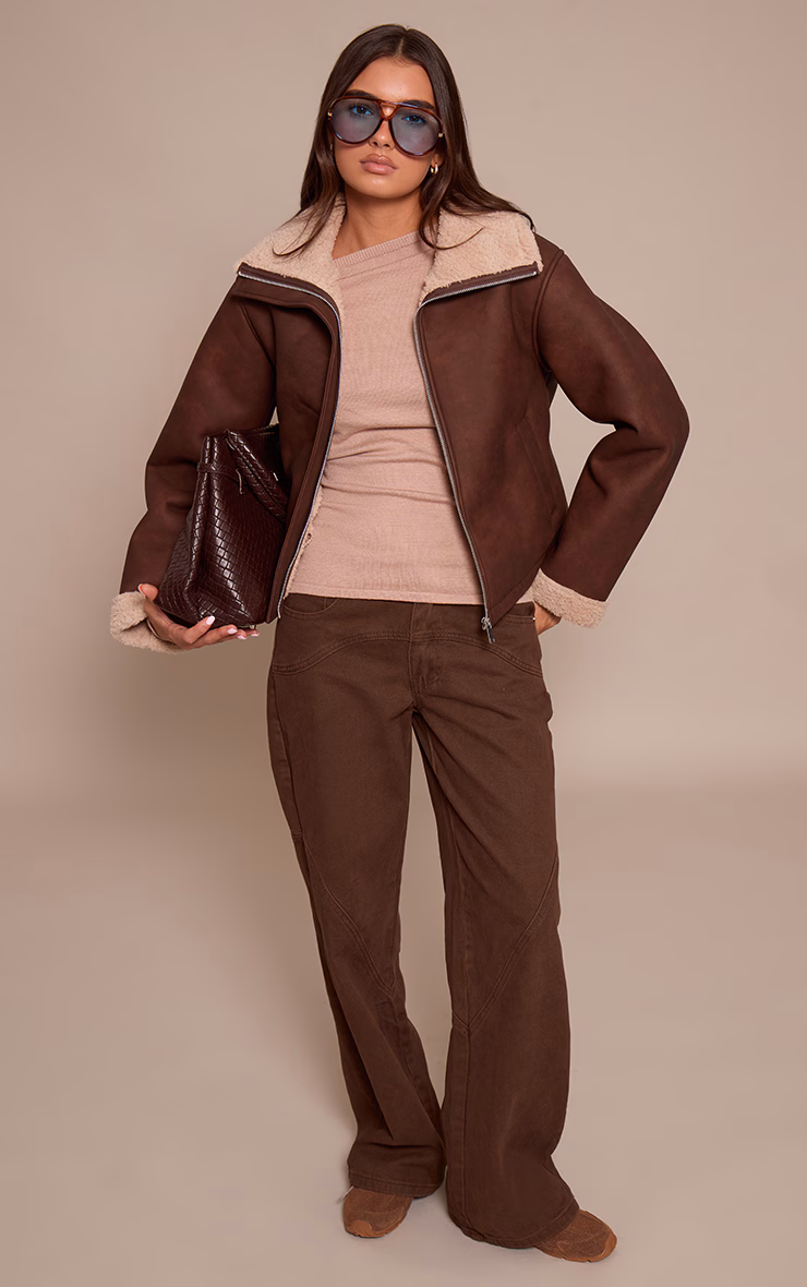 Tan Borg Lining Funnel Neck Aviator