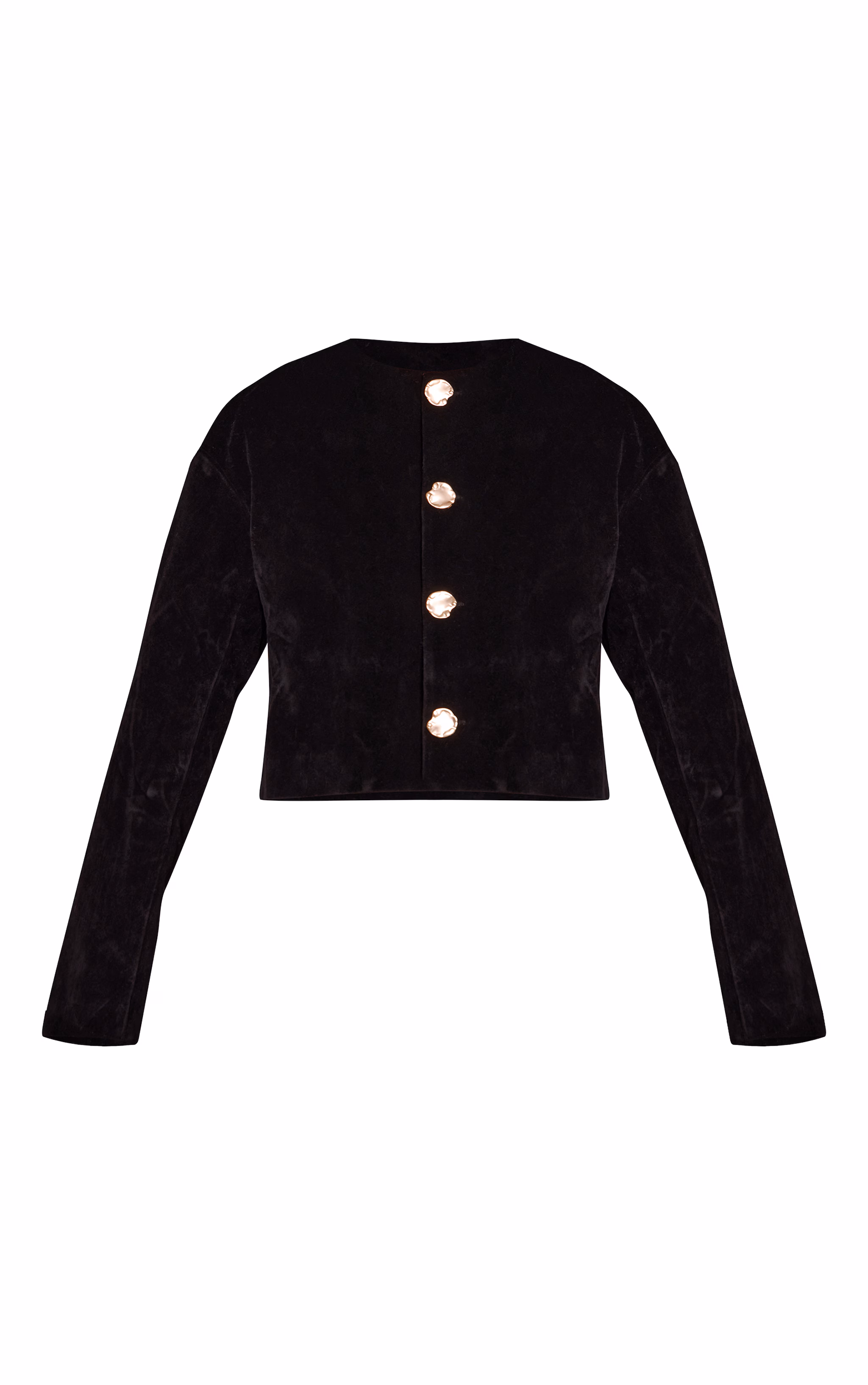 Black Round Neck Gold Button Suede Jacket