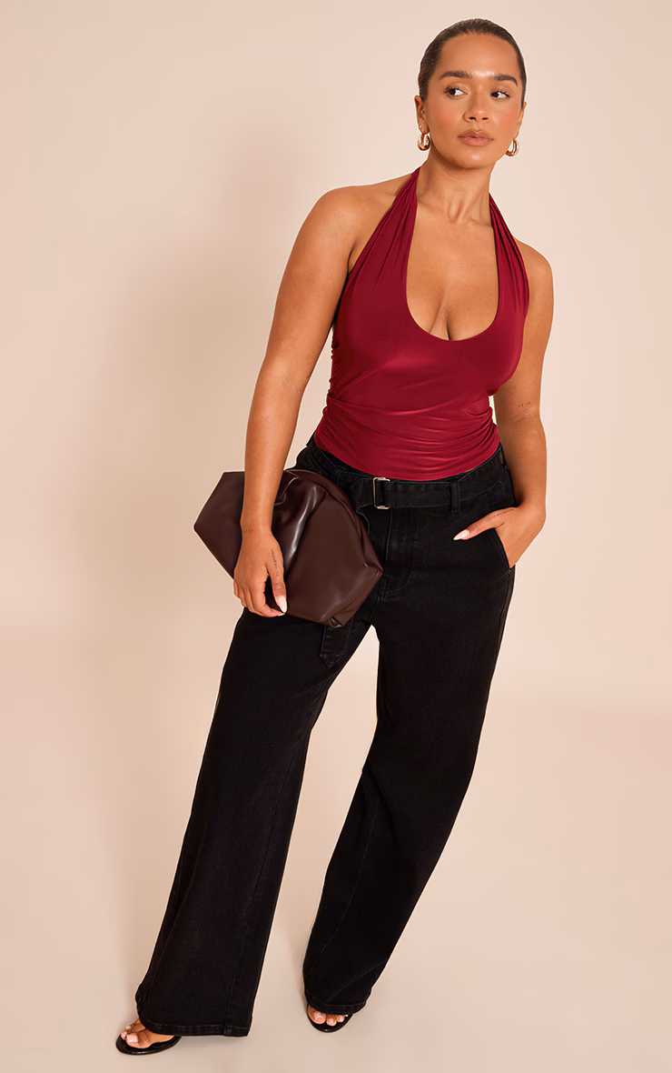Shape Burgundy Slinky Halterneck Top
