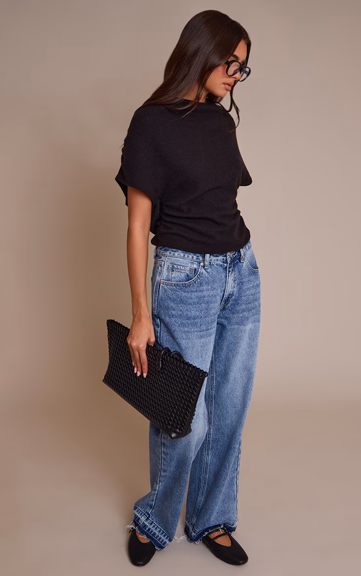 Black Wool Look Slouchy Tie Back Top