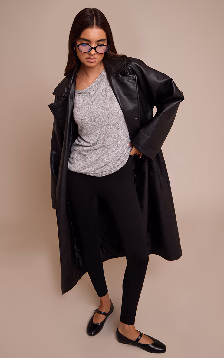 Grey Marl Soft Knit Asymmetric Oversized Slouchy Long Sleeve Top