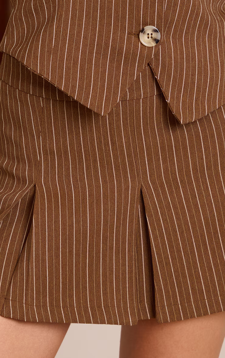 Chocolate Tailored Woven Herringbone Mini Pleated Skirt