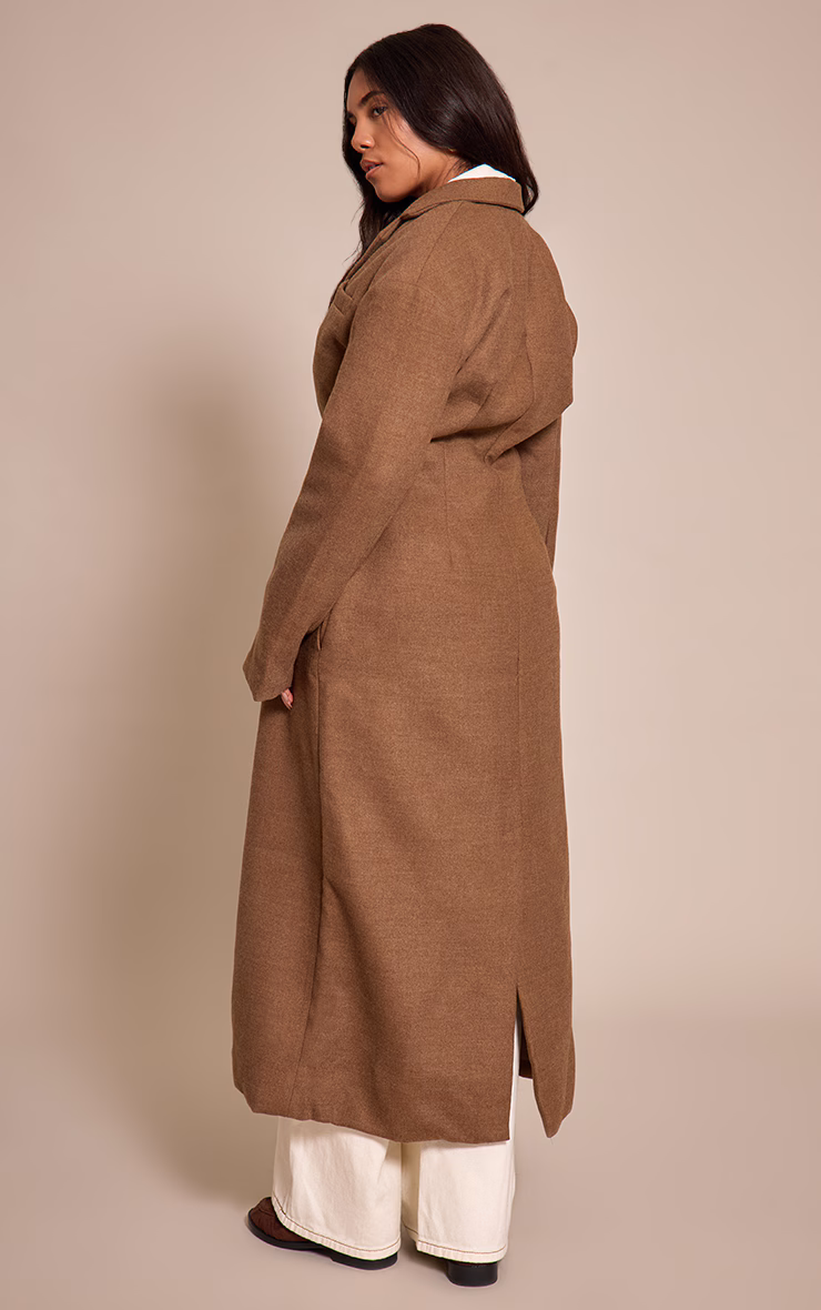Shape Chocolate Wool Look Cinched Waist Longline Blazer Coat