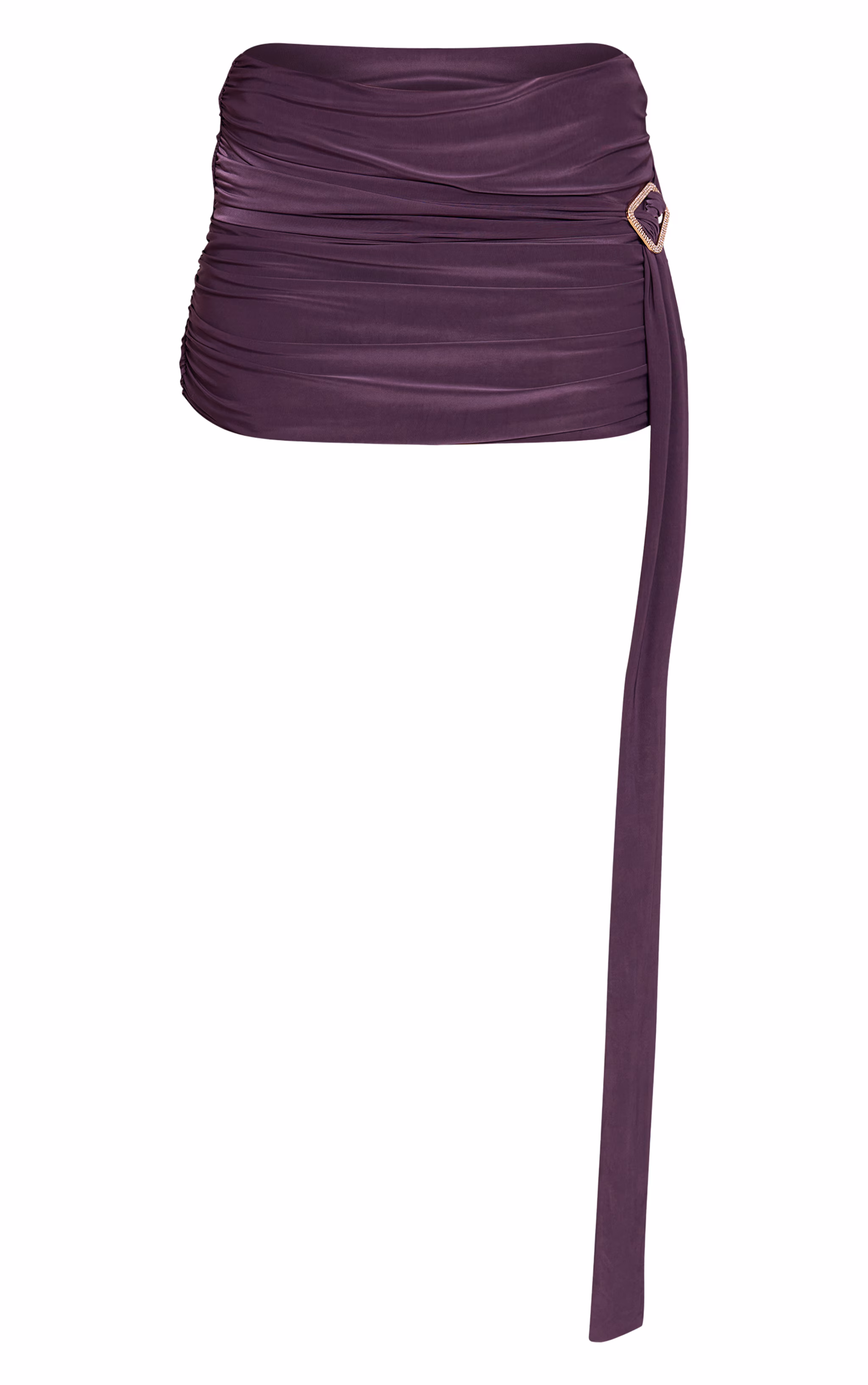 Deep Purple Double Layer Slinky Diamante Trim Drape Mini Skirt