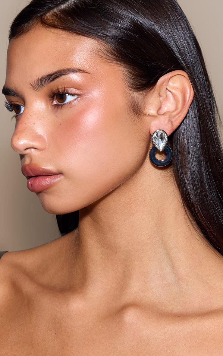 Silver Diamante Door Knocker Earrings