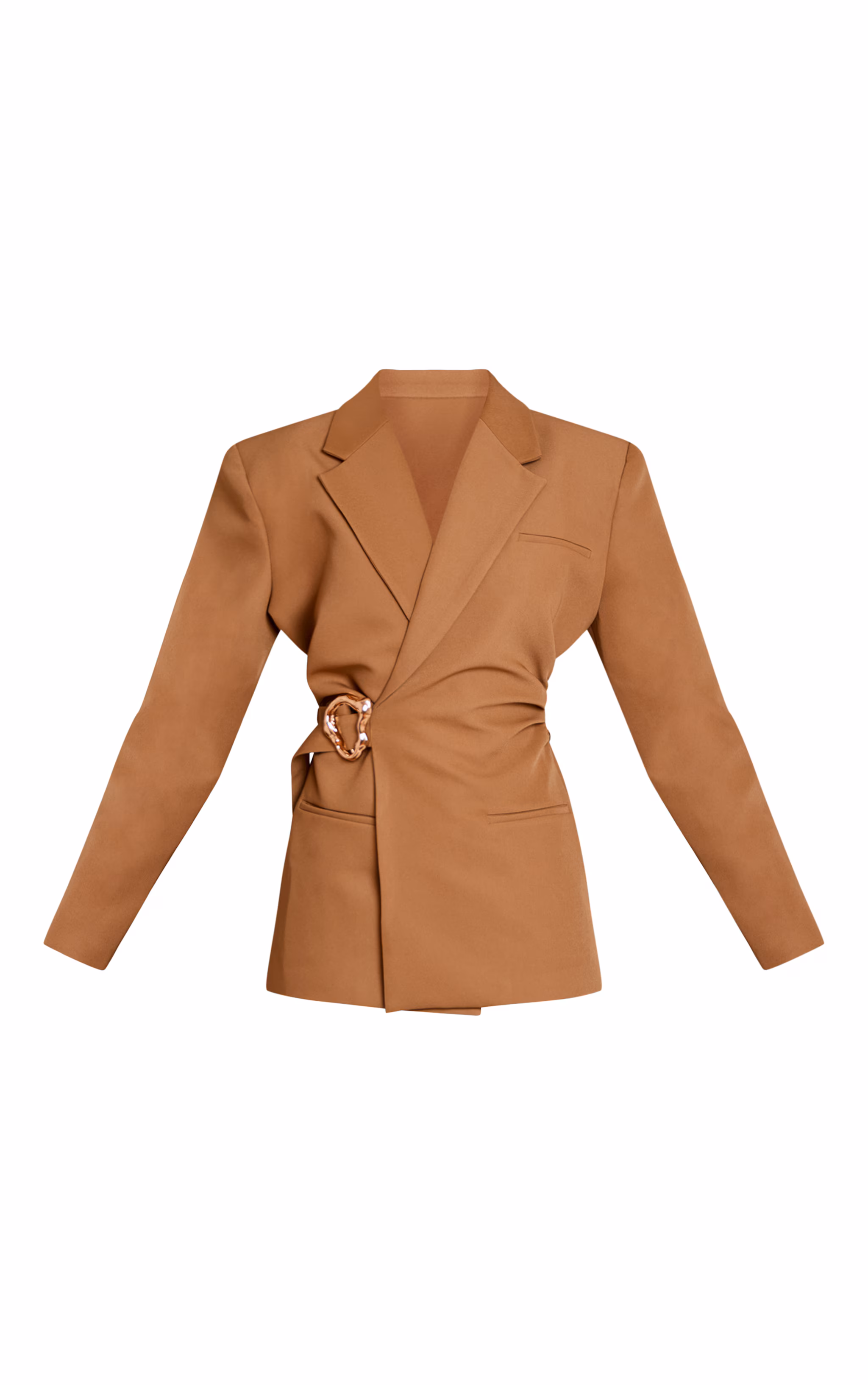 Camel Belted Trim Detail Blazer