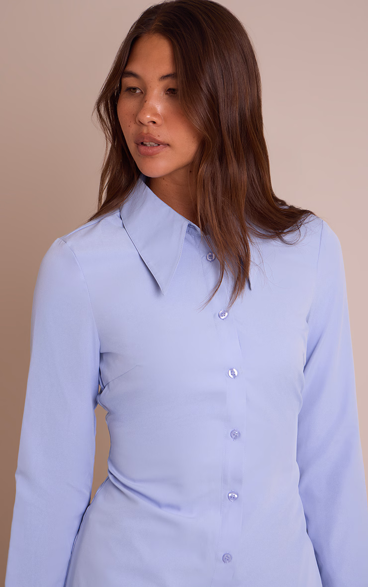 PLT Label Blue Oversized Collar Button Down Fitted Shirt