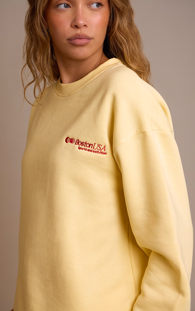 Buttercream Oversized Boston Usa Embroidered Sweatshirt