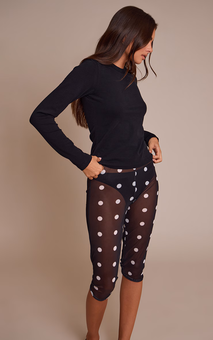 Black Mesh Polka Dot Capri Pants