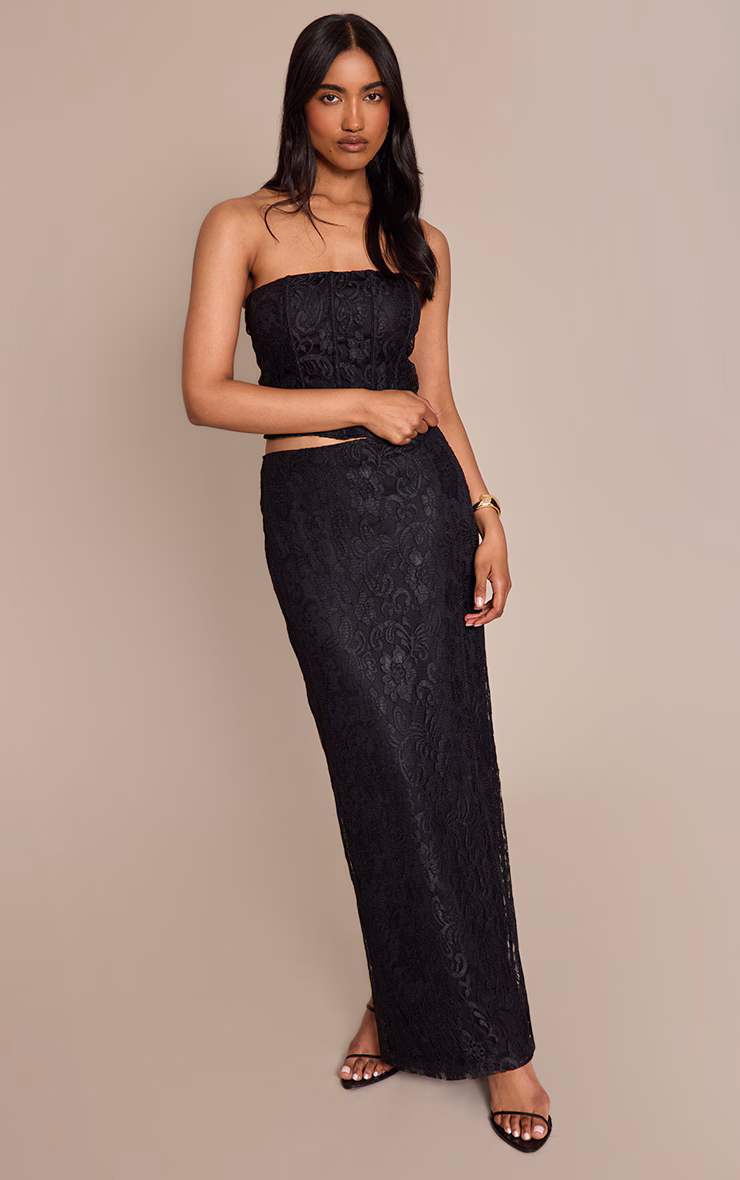 Black Lace Boned Bandeau Corset Top