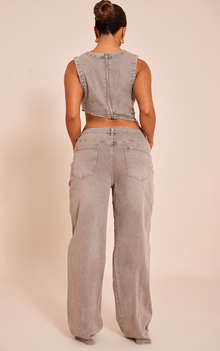 Shape Mushroom Stretch Washed Mid Rise Denim Wide Leg Jeans