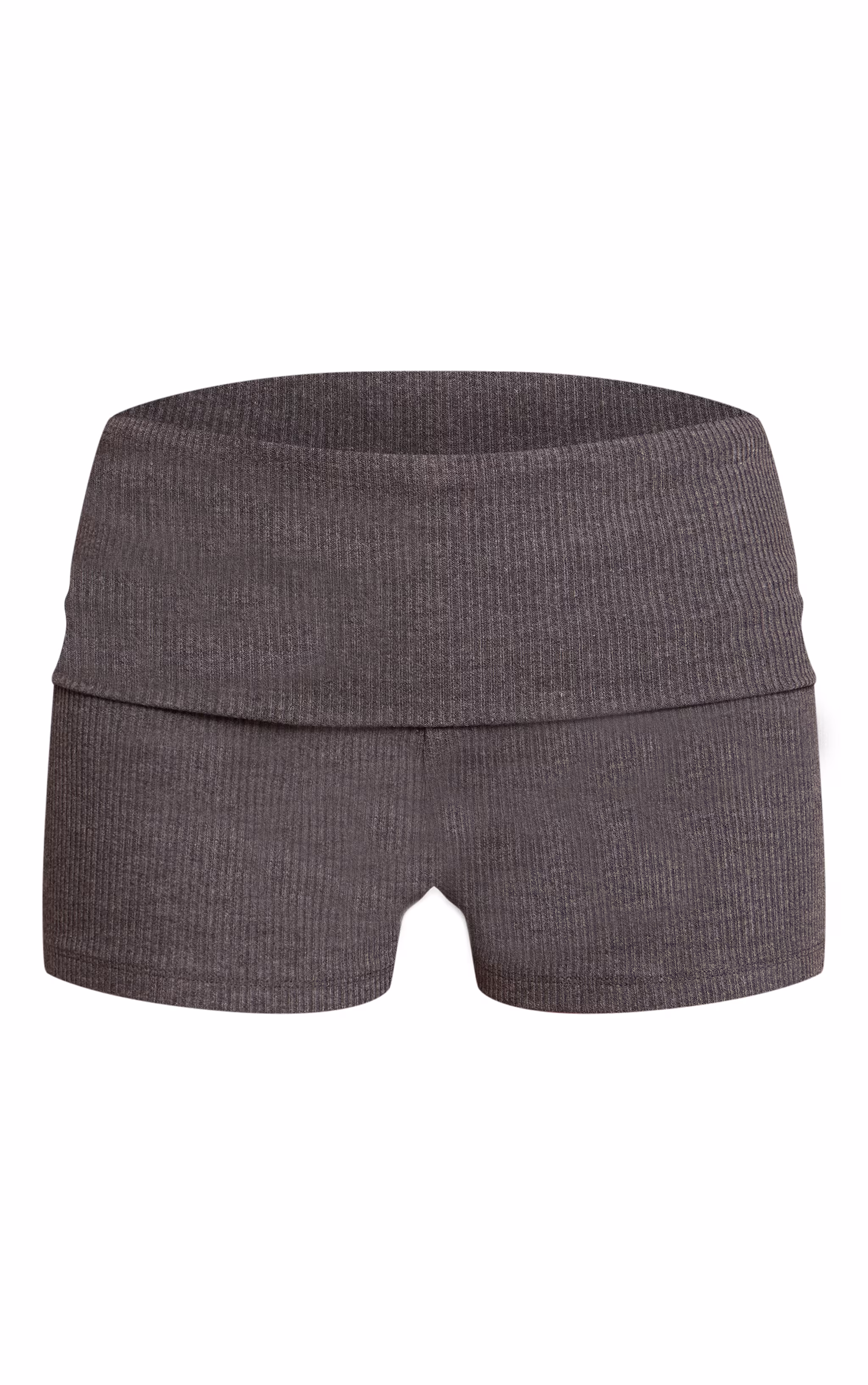 Charcoal Thick Rib Fold Over Detail Hotpant