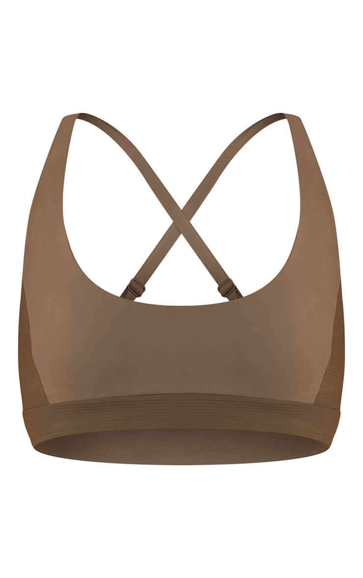 Olive Sculpt Rib Panel Strappy Sports Bra