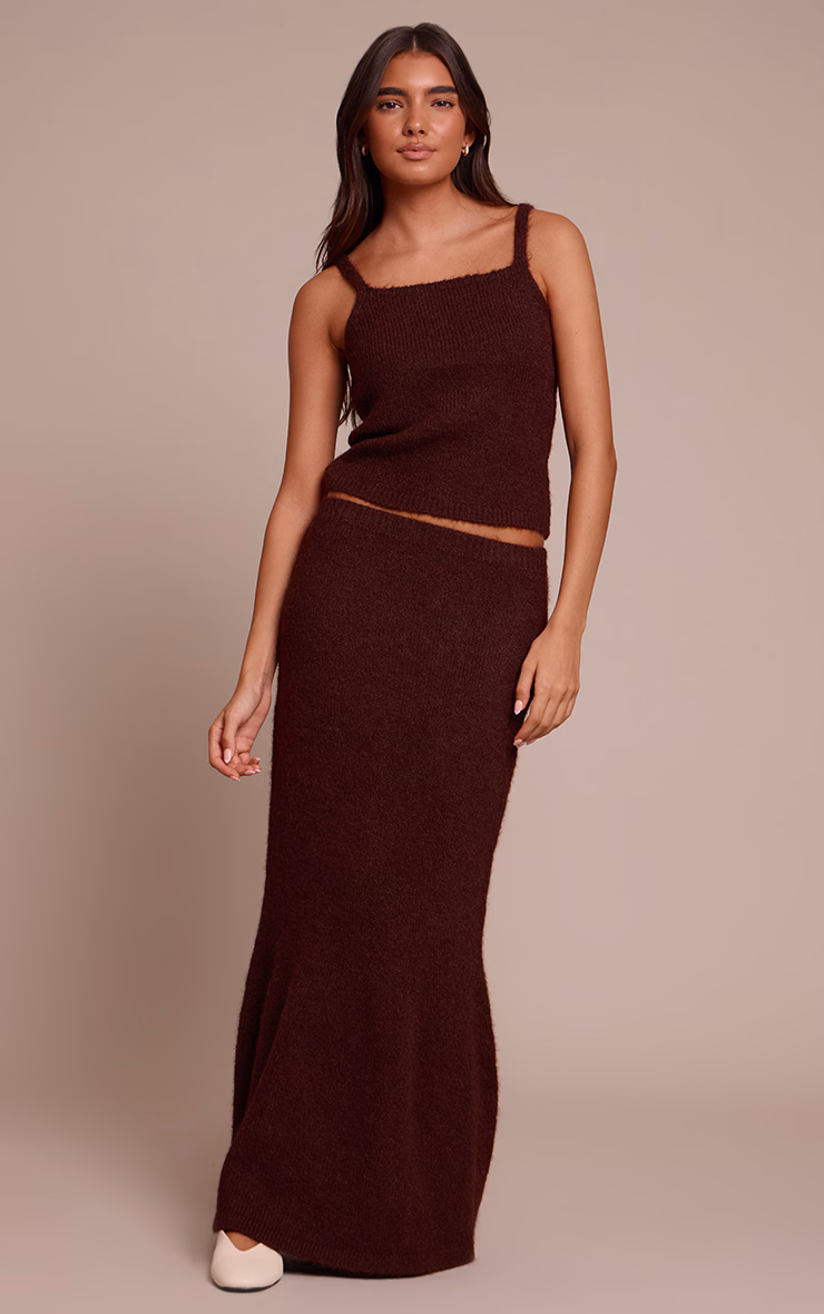 Brown Knitted Maxi Skirt
