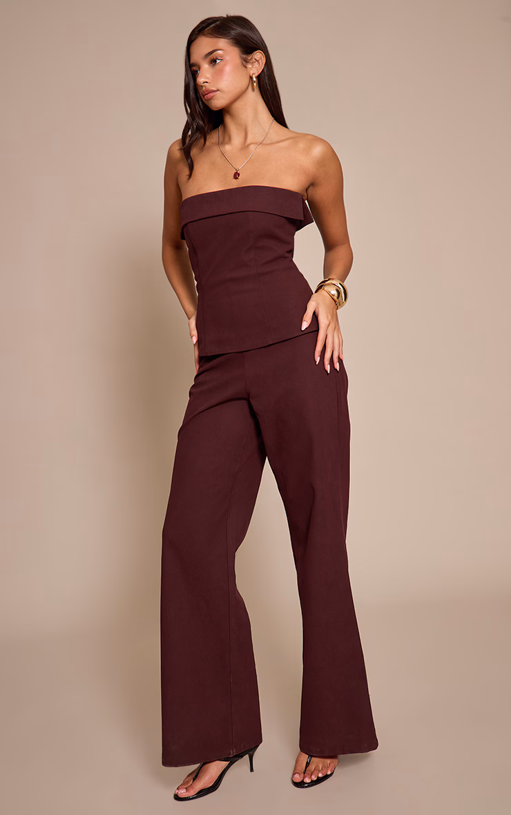Plum Faux Suede Bandeau Foldover Jumpsuit