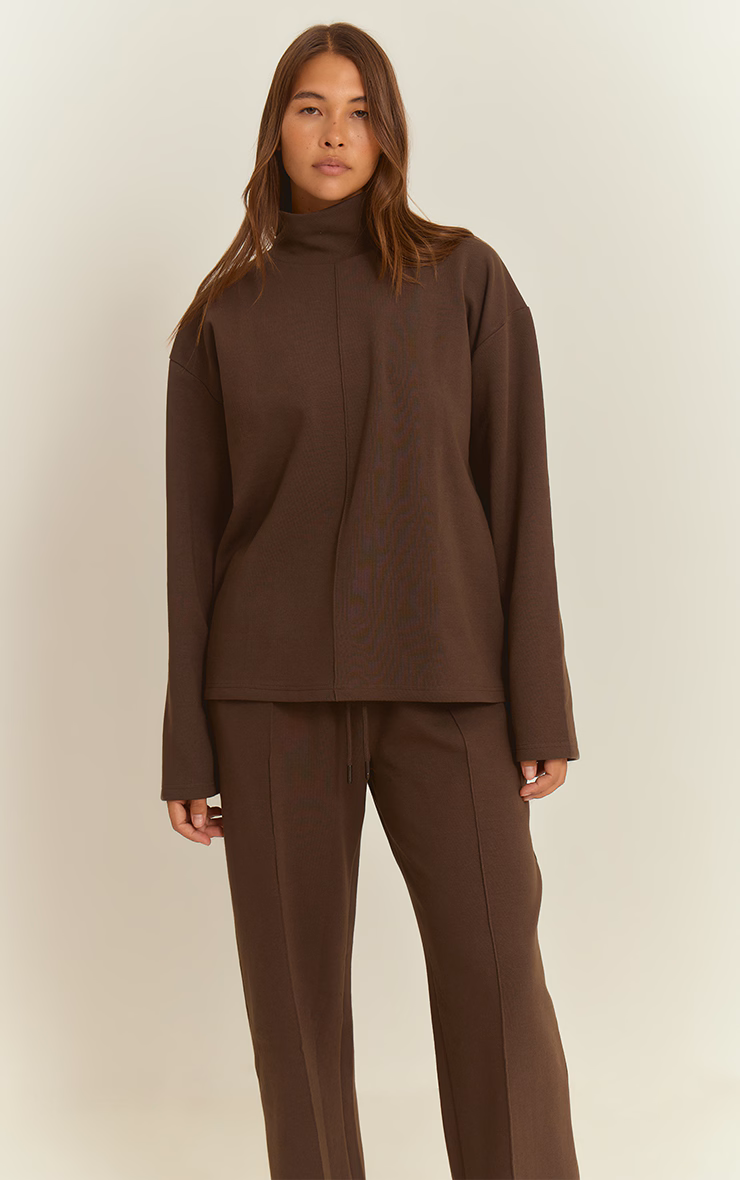 Chocolate Interlock Seam Funnel Neck Sweatshirt