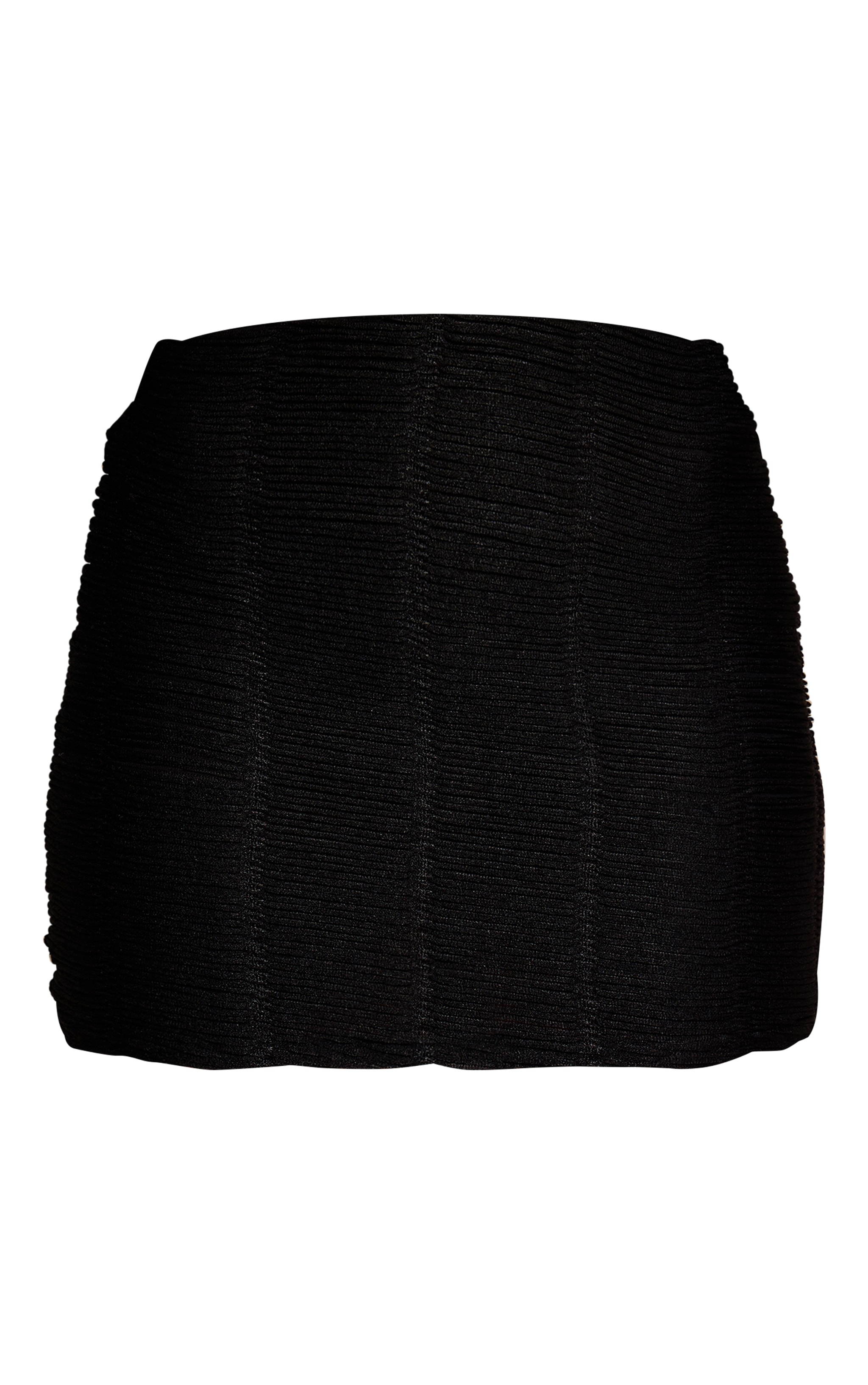Black Textured Jersey Mini Skirt