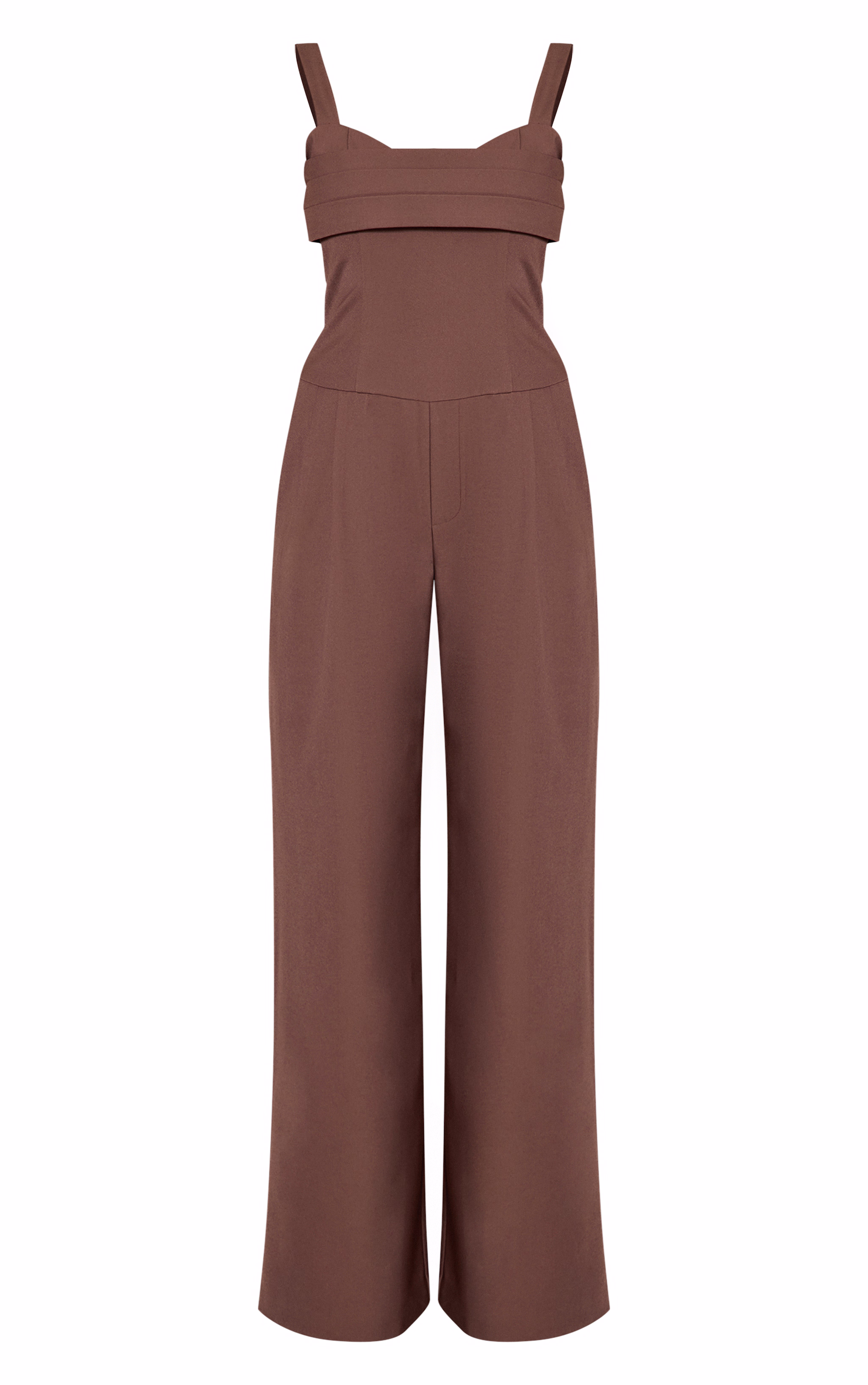 Chocolate Tailored Panel Detail Wide Leg Jumpsuit