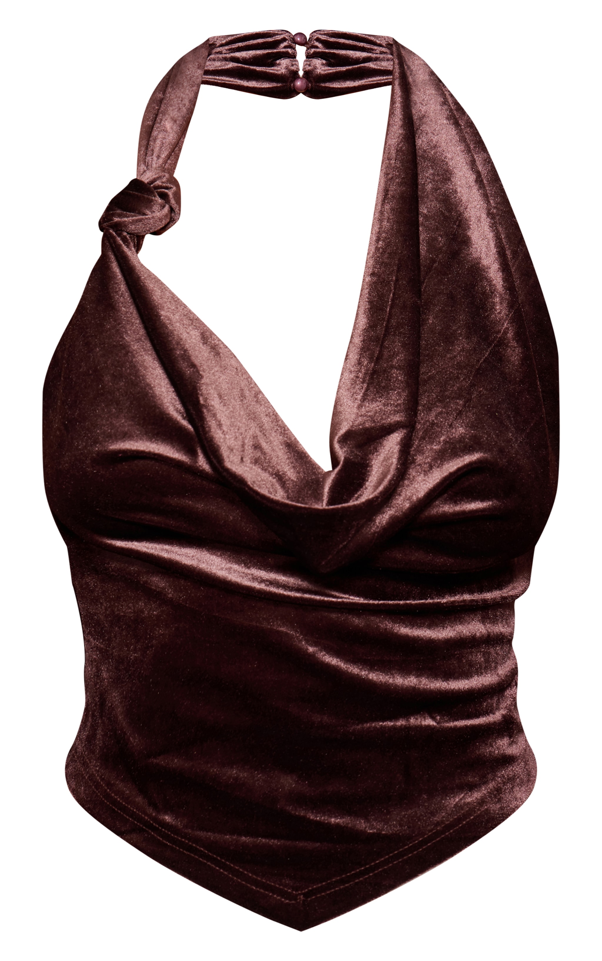 Chocolate Velvet Cowl Neck Long Top