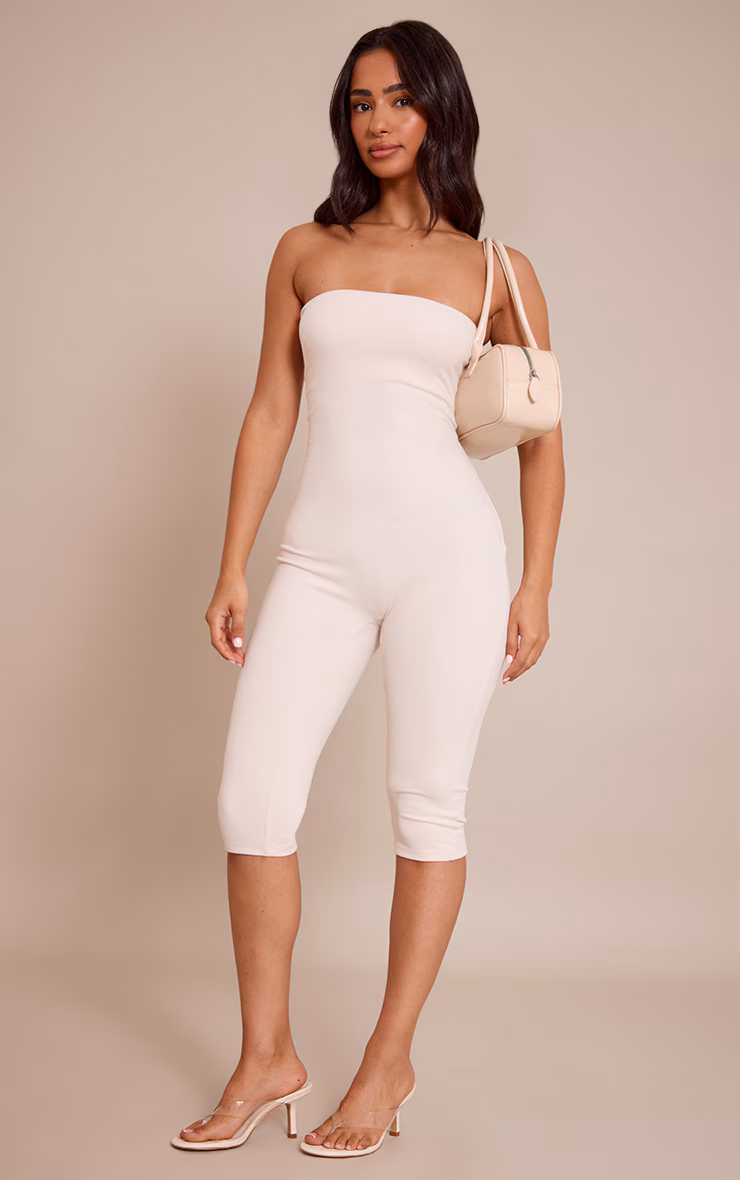 Petite Cream Contour Jersey Bandeau Capri Catsuit