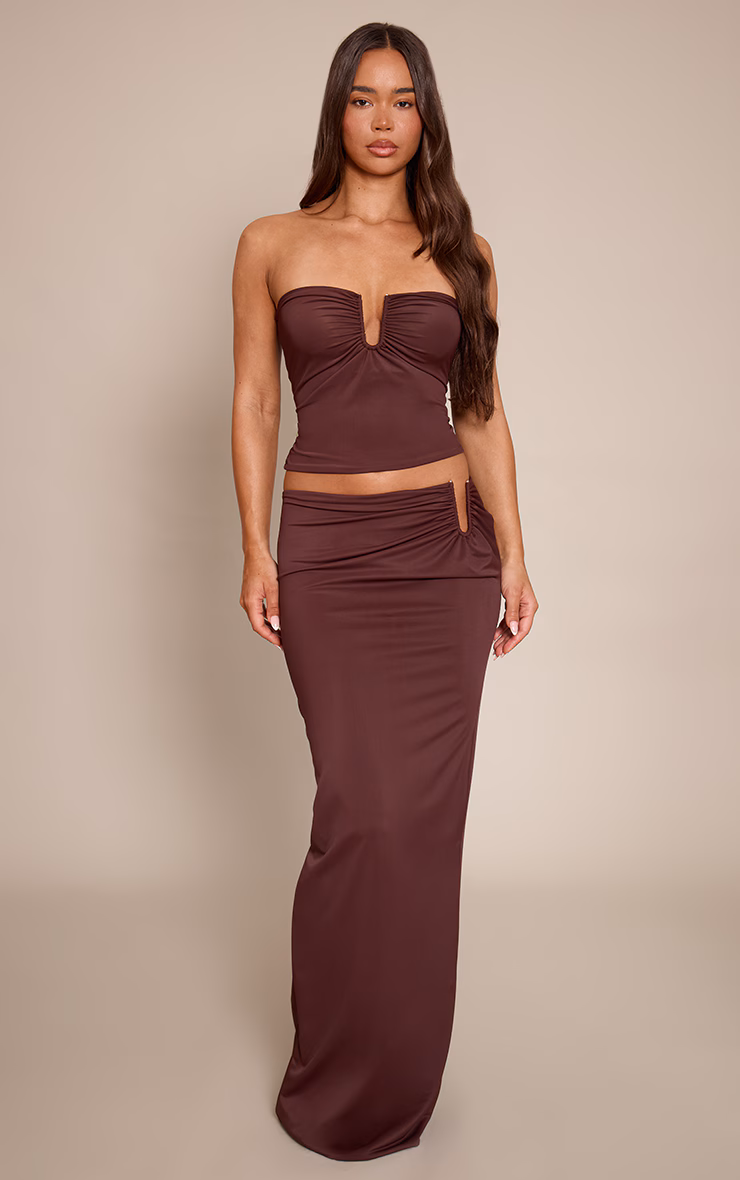 Chocolate Matte Sculpt V Bar Ruched Bandeau Top
