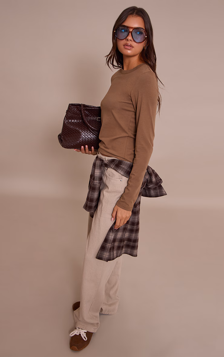 Mushroom Soft Cotton Crew Neck Longline Long Sleeve Top