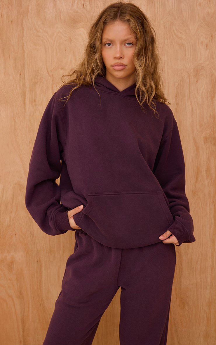 Plum Cotton Fleece Oversized Pull Over Hoodie