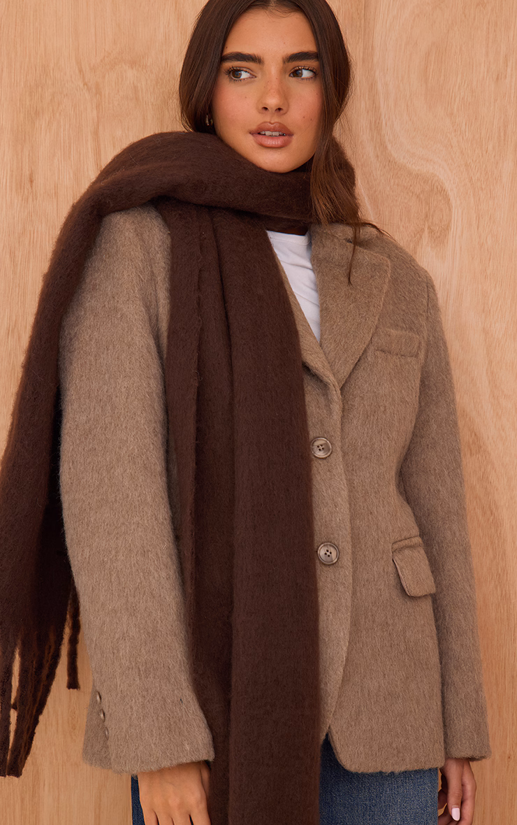 Chocolate Brushed Knit Tassel Scarf