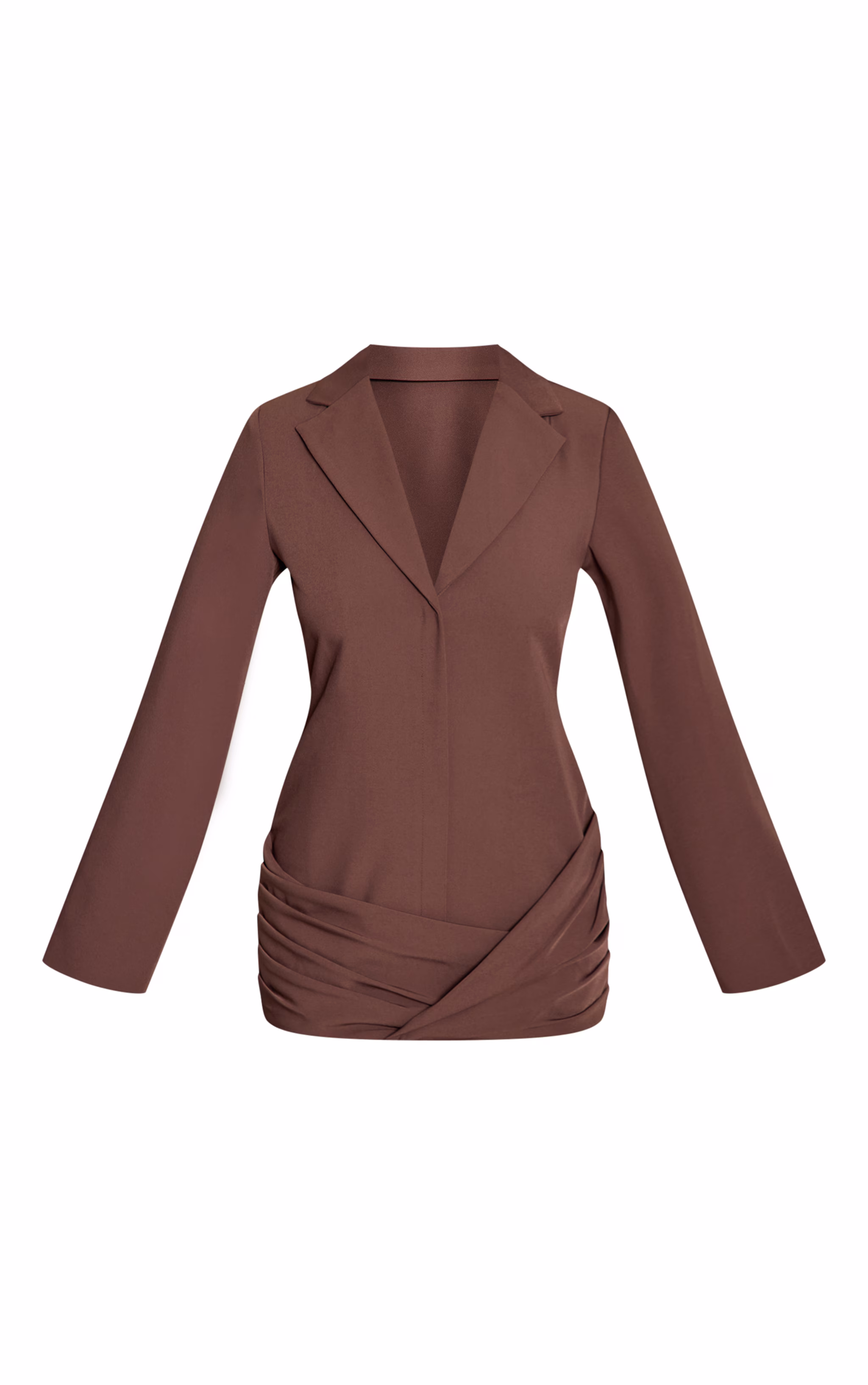 Chocolate Woven Wrap Hem Blazer Dress