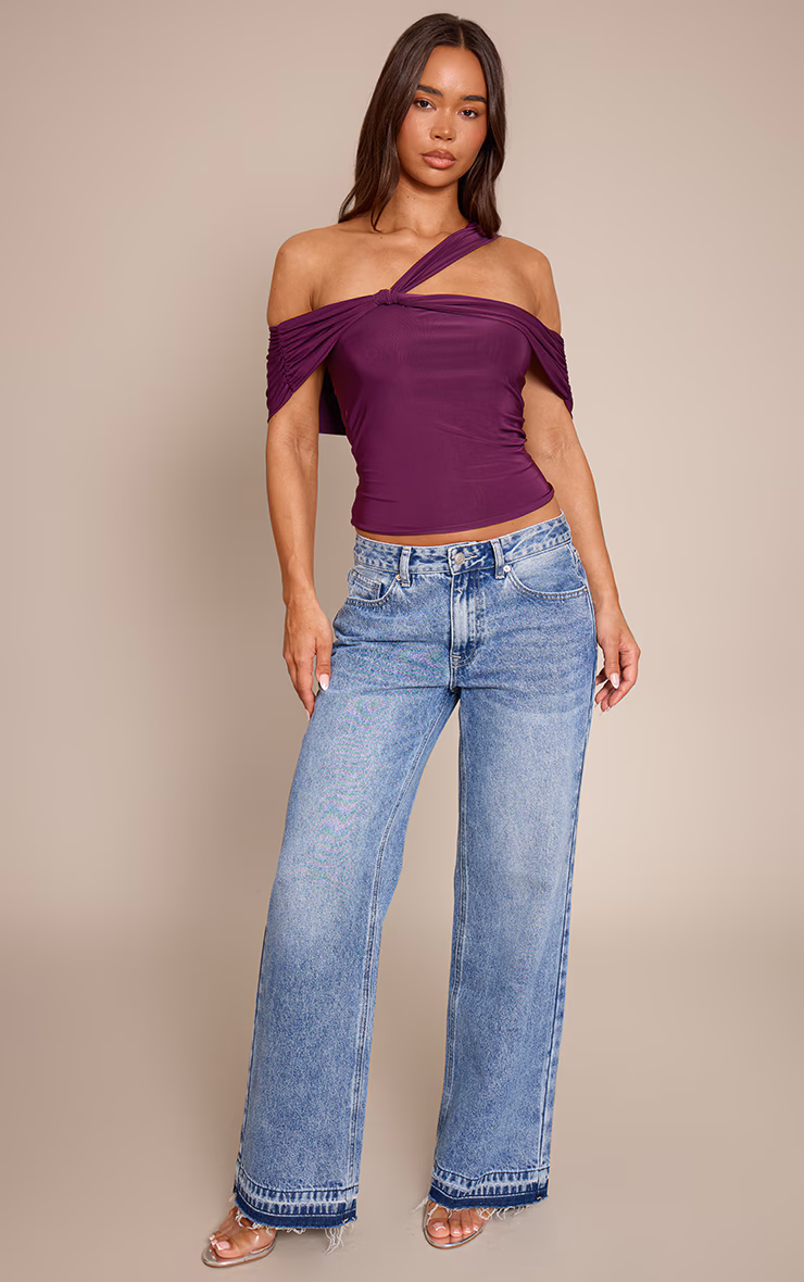 Plum Double Layer Slinky Abstract Sleeve Detail Top