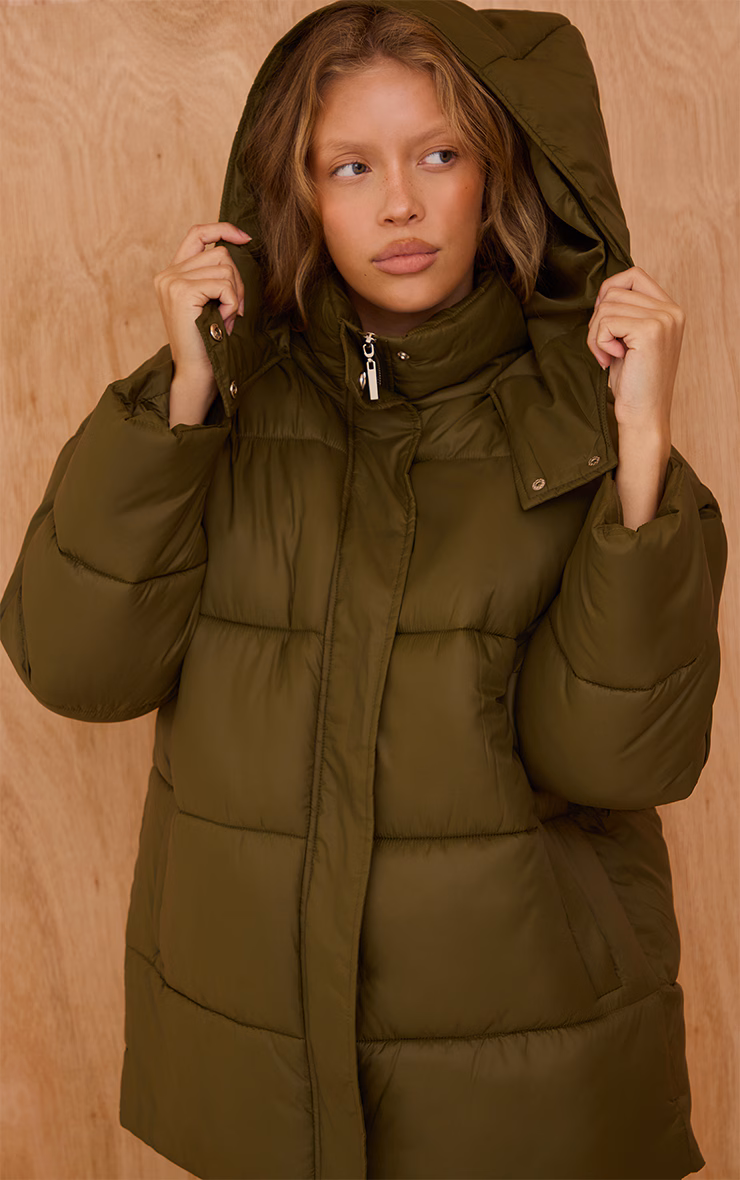 Olive Oversized Hooded Puffer Jacket