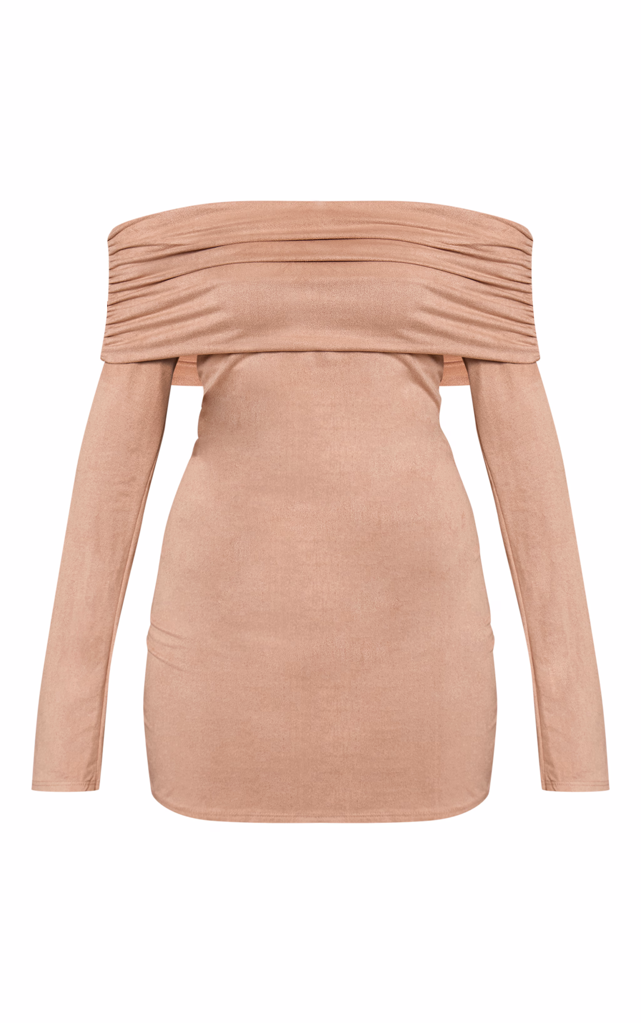 Cream Faux Suede Bardot Long Sleeve Bodycon Dress