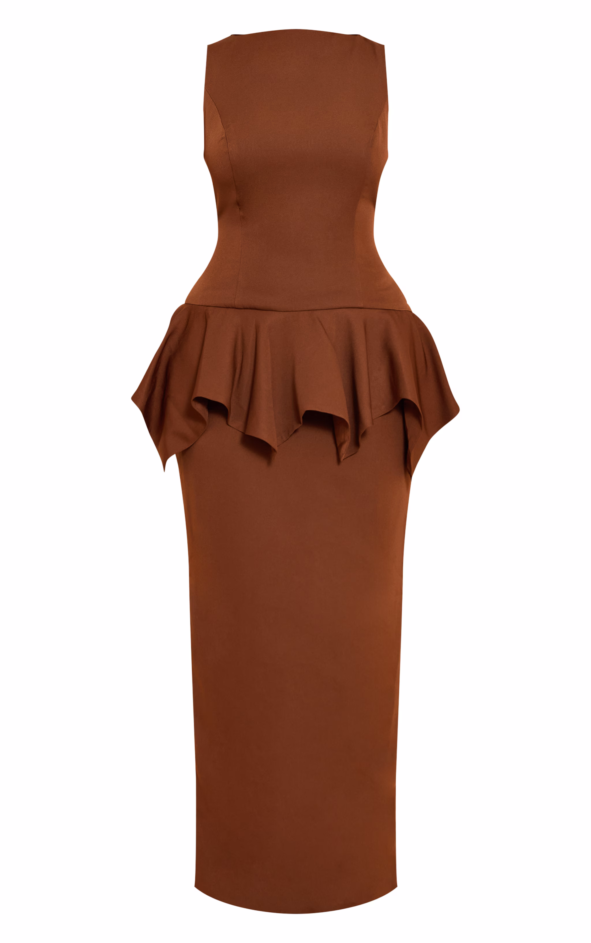 Shape Chocolate Boat Neck Dropped Hem Maxi Dress