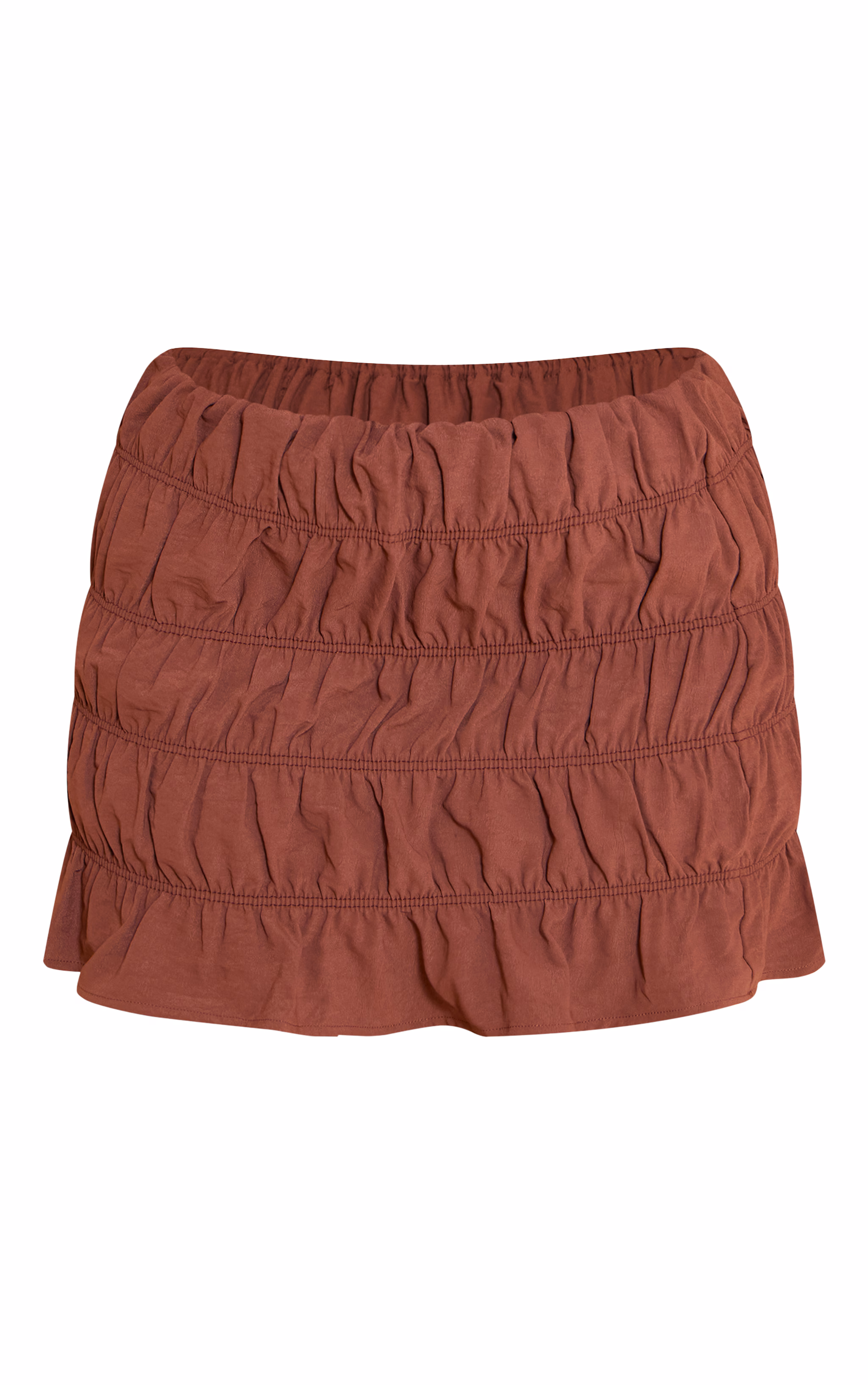 Shape Chocolate Hammered Satin Ruched Mini Skirt