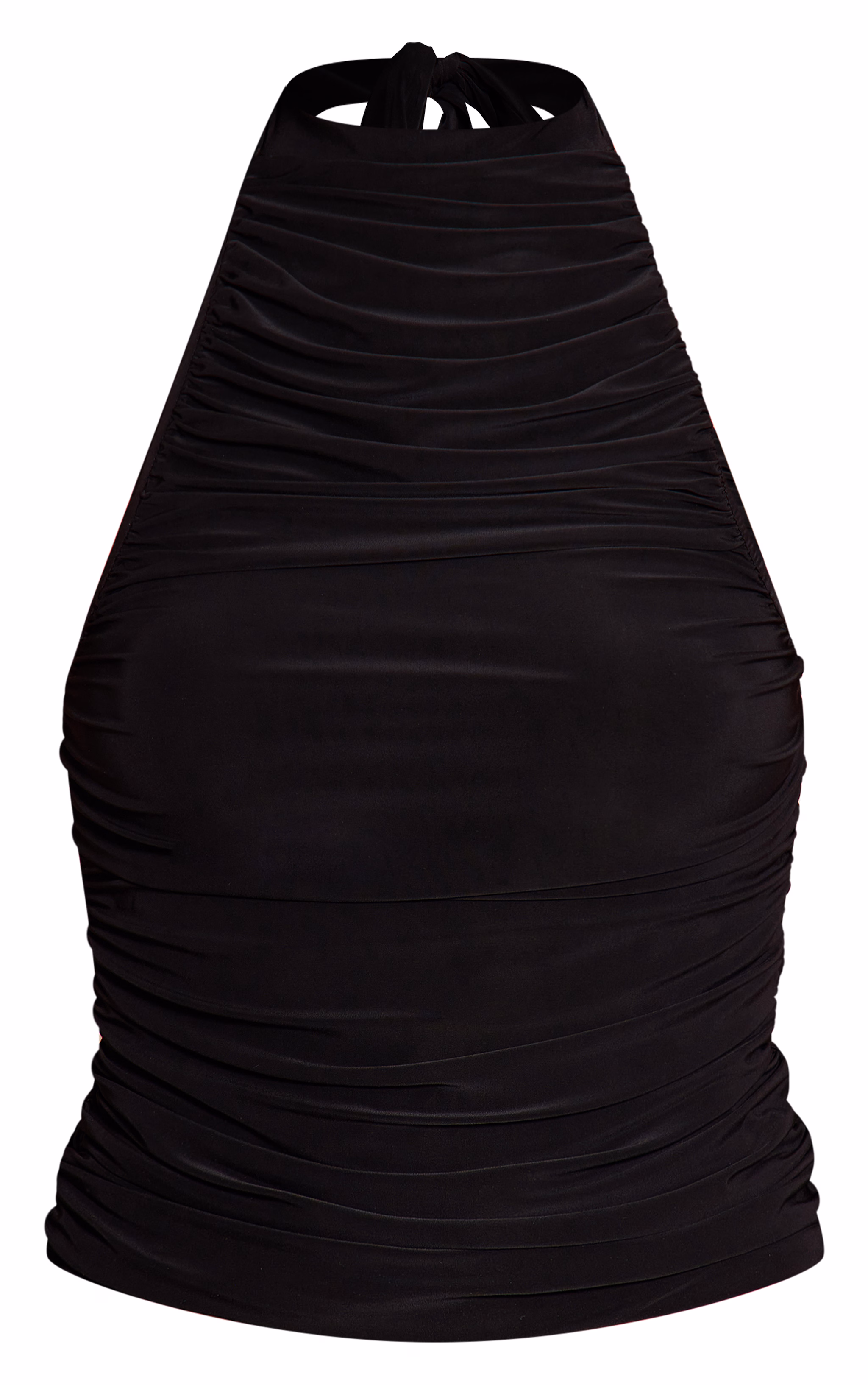 Black Double Layer Slinky Highneck Drapey Long Top