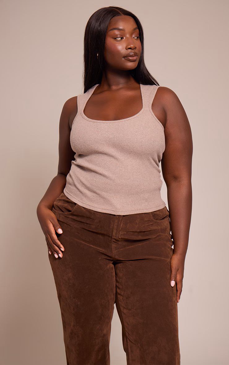 Plus Oatmeal Soft Touch Rib Square Neck Top