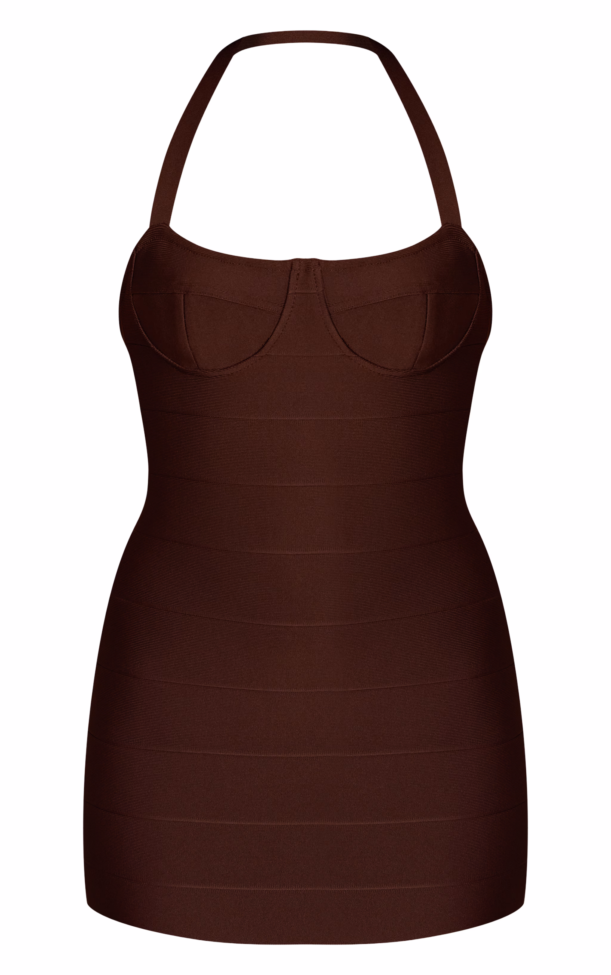 Chocolate Bandage Cup Detail Halterneck Mini Dress