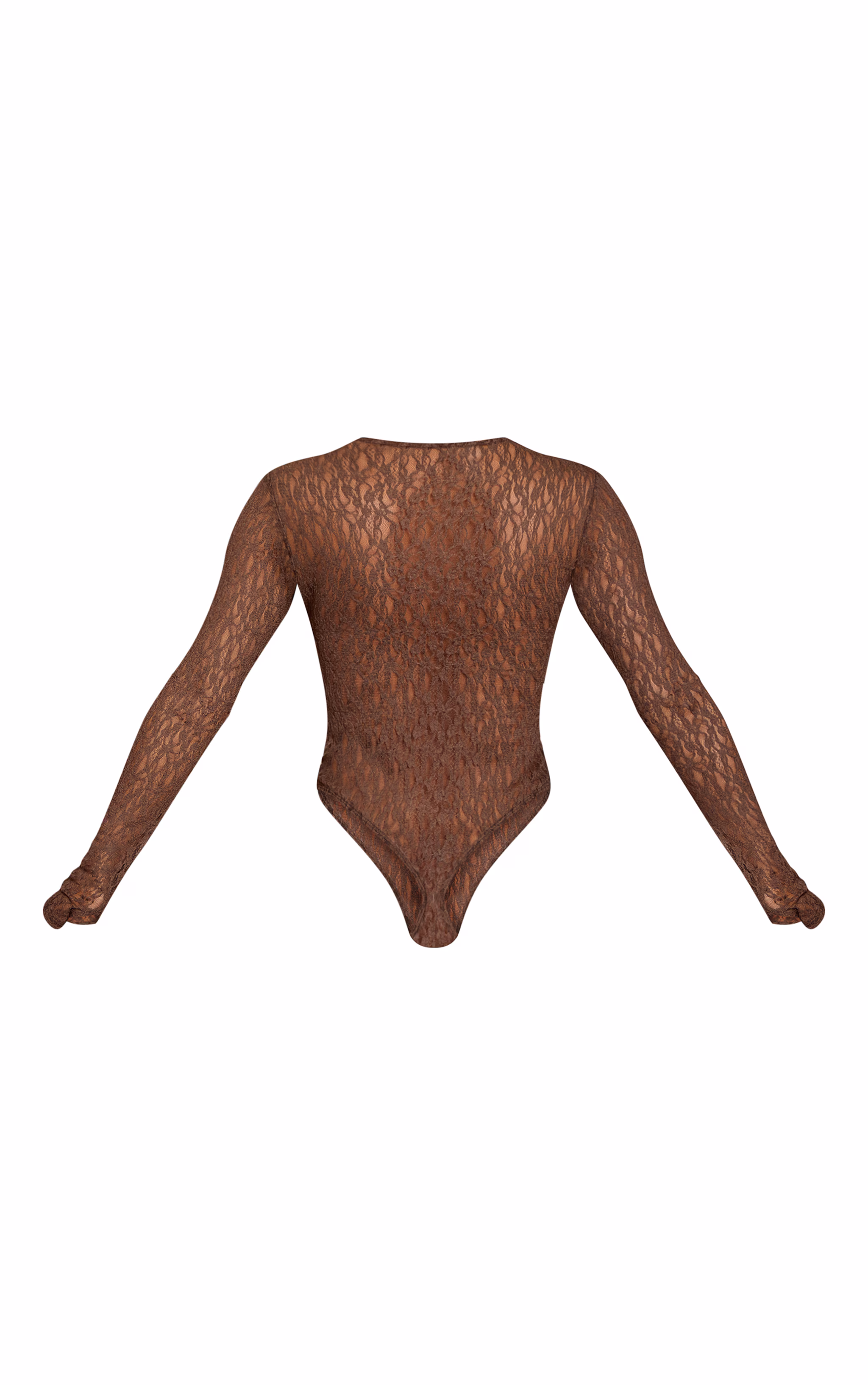 Chocolate Textured Sheer Lace Long Sleeve Bodysuit