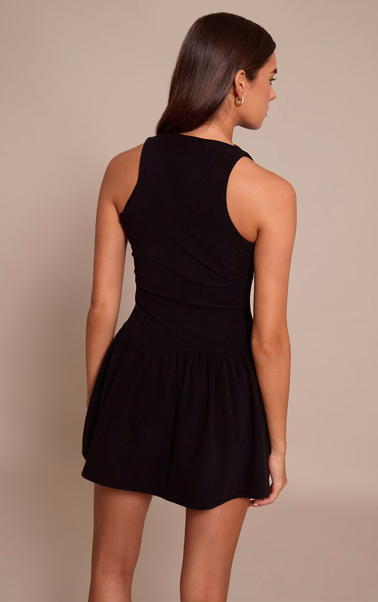 Black Ribbed High Neck Sleeveless Shift Dress