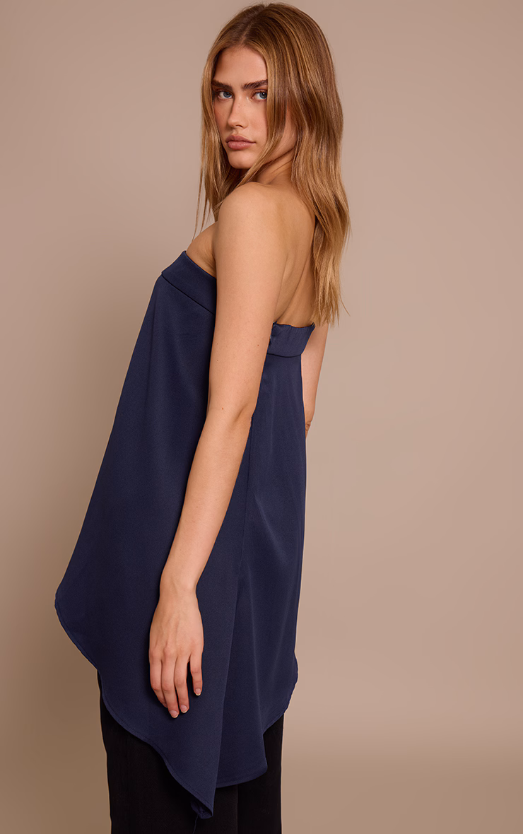 Navy Woven Bandeau Asymmetric Hem Floaty Long Top