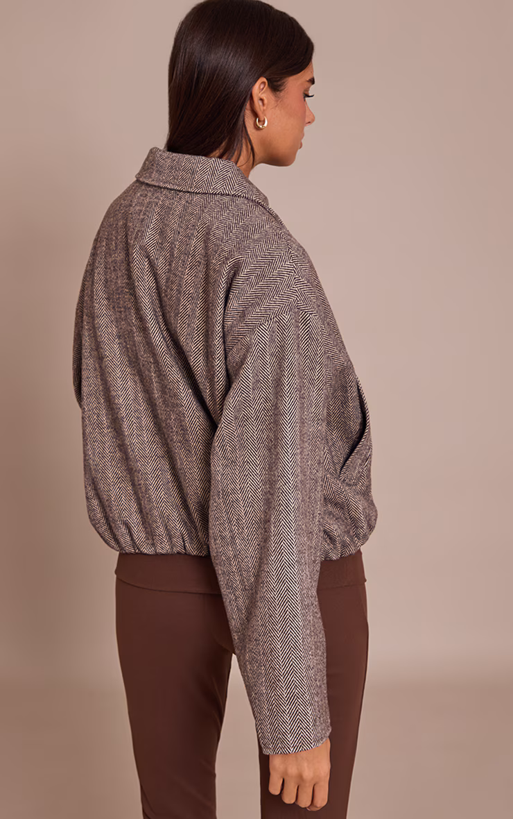 Chocolate Herringbone Bomber Jacket