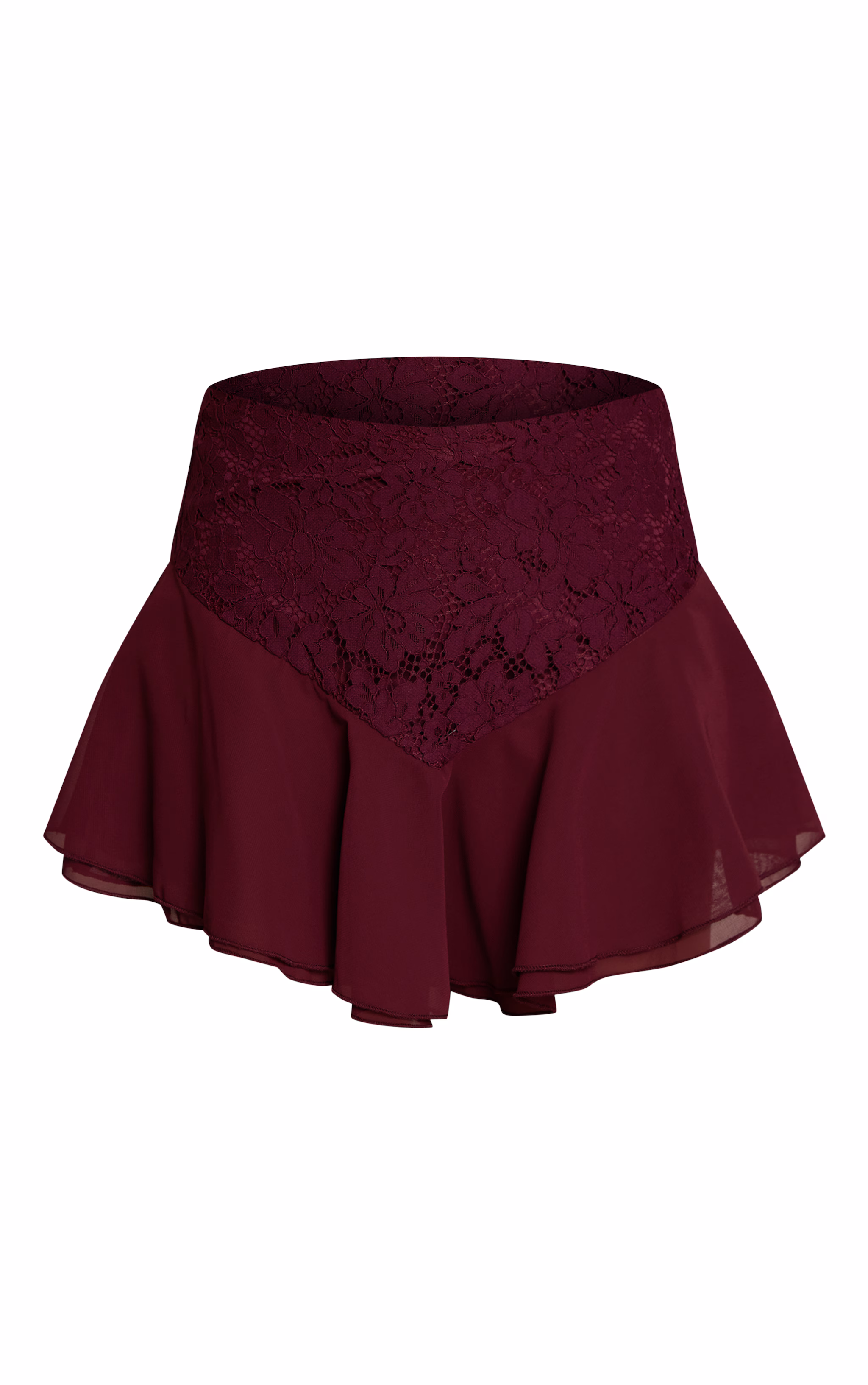 Dark Wine Lace Frill Mini Skirt