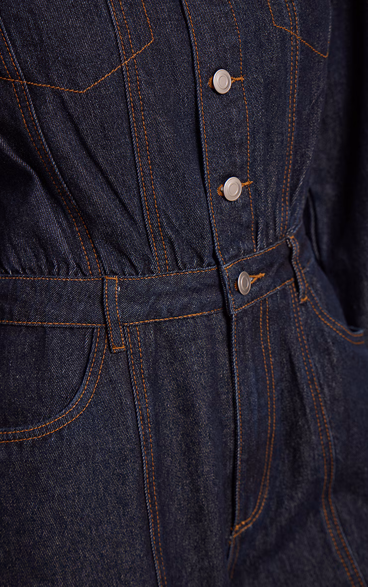 Indigo Contrast Stitch Long Sleeve Denim Jumpsuit