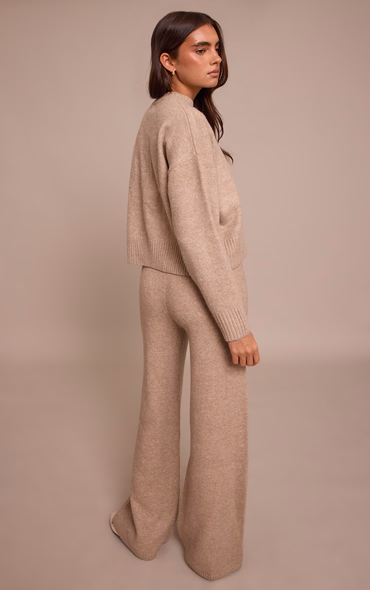 Taupe Wide Leg Knitted Pants